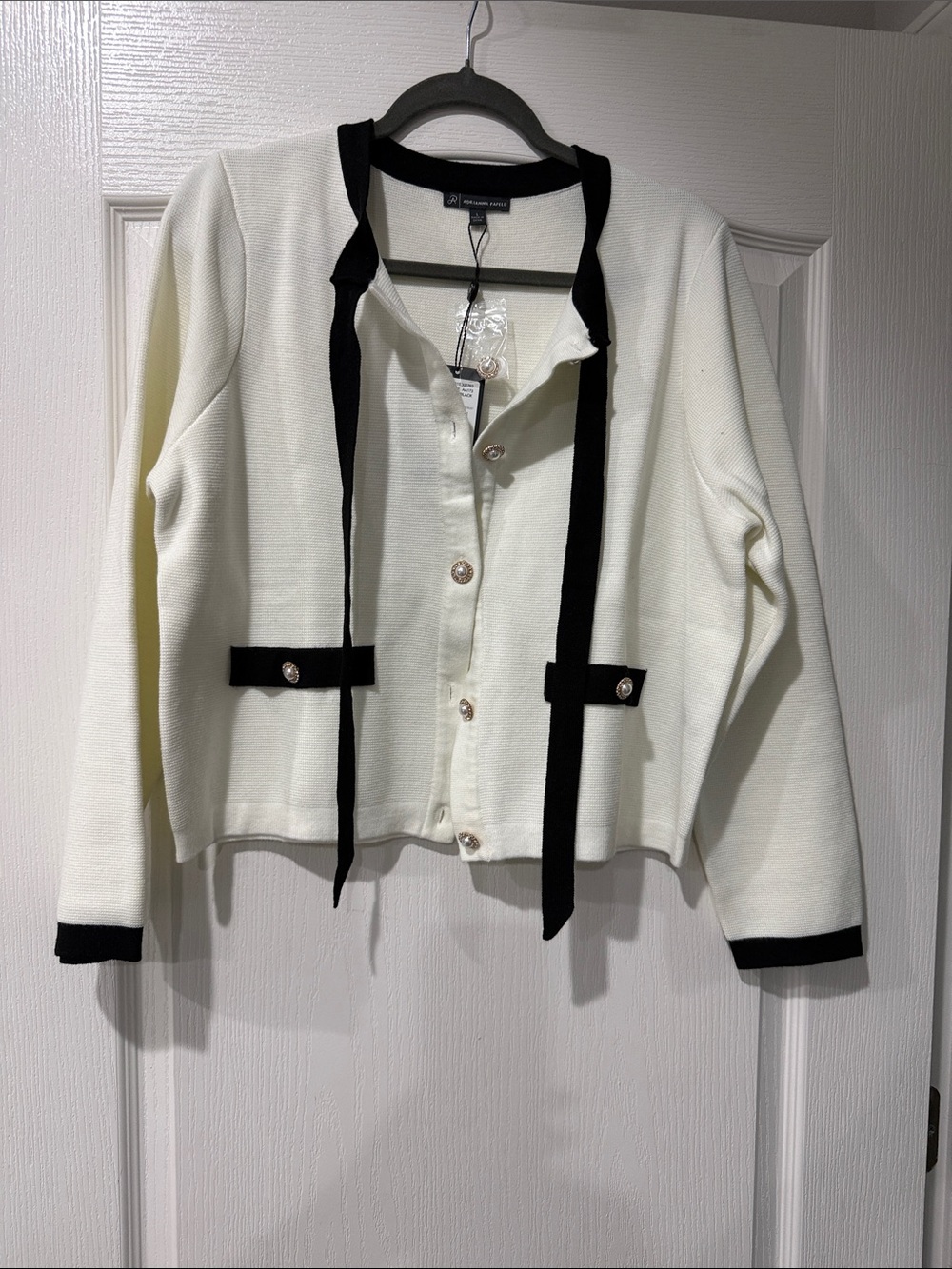Adrianna Papell Cream Jacket with Black Trim